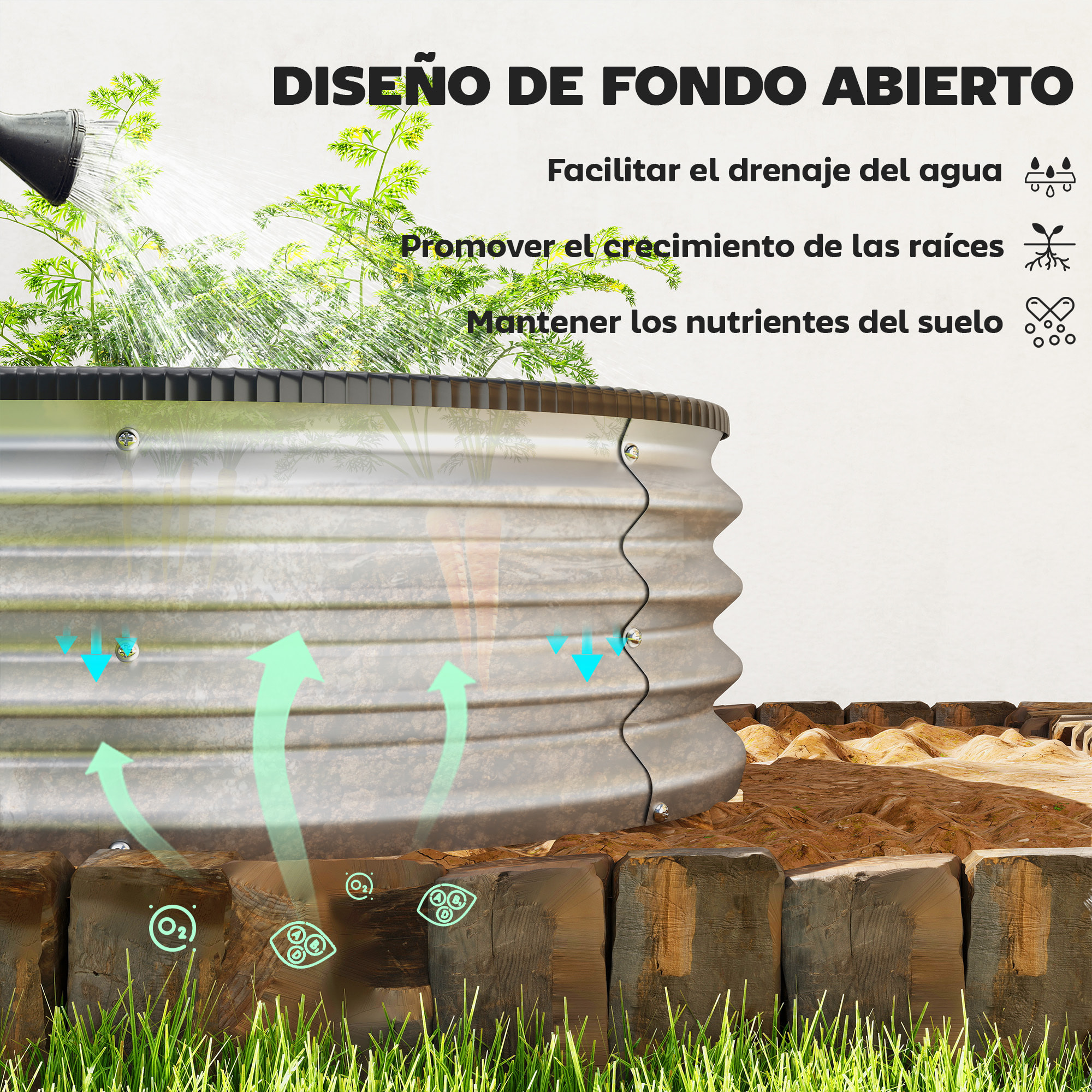 Juego de 2 Jardineras Exterior Grandes de Acero Galvanizado, Huertos Urbanos, Maceteros Exterior Modular con Base Abierta para Plantas, Resistente a la Intemperie, 135x90x30 cm, Plateado