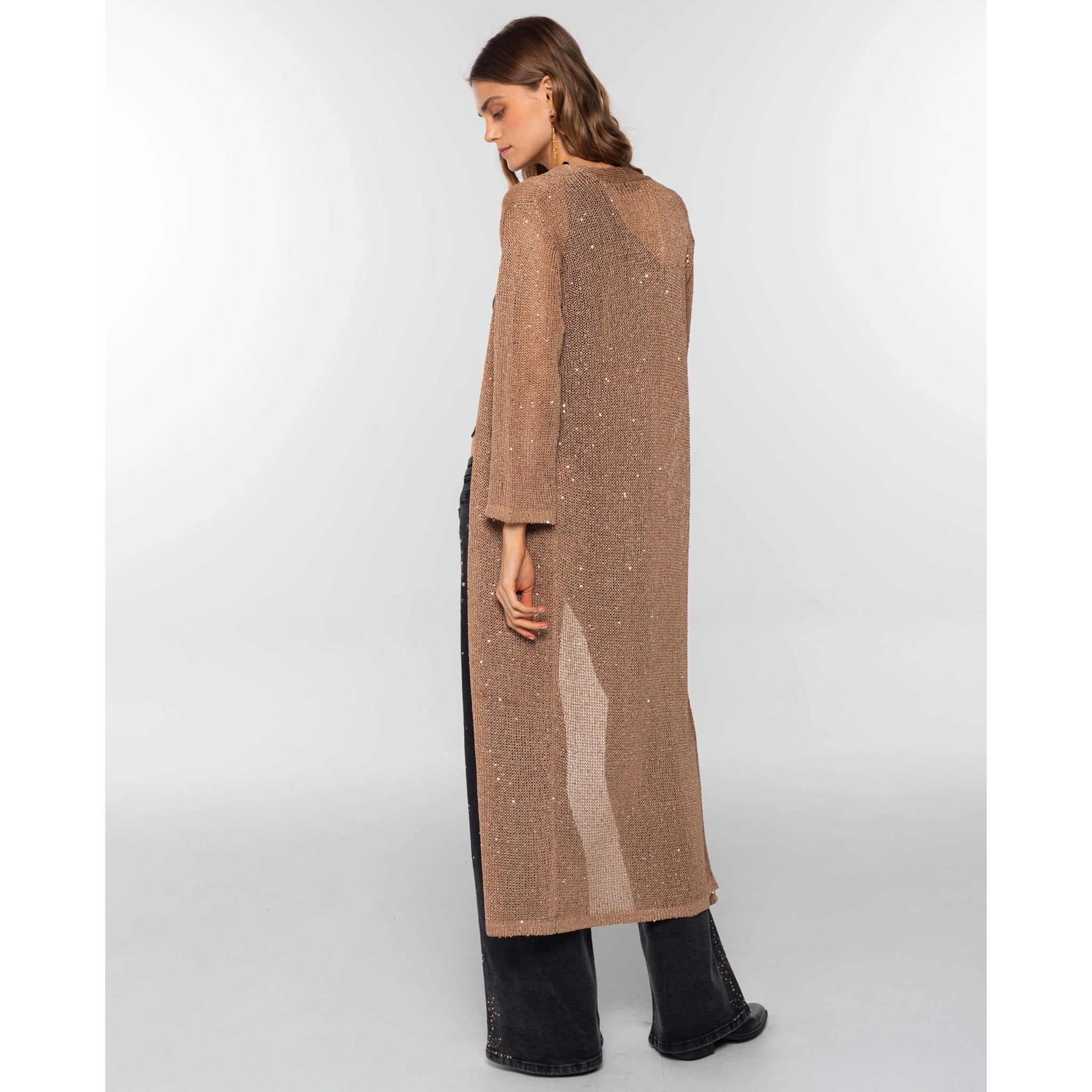 Cárdigan de mujer largo de punto con lentejuelas