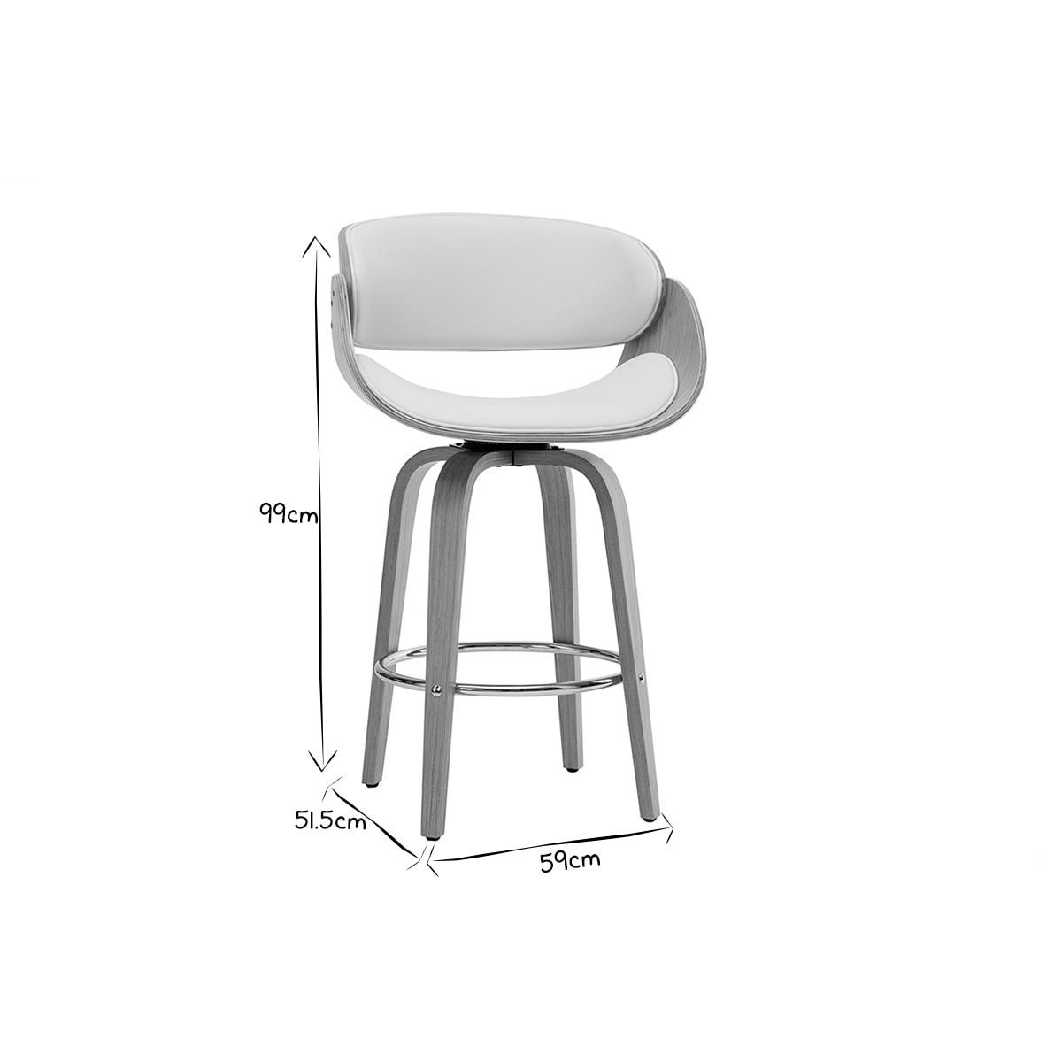 Tabouret de bar pivotant blanc et bois clair H69 cm BENT