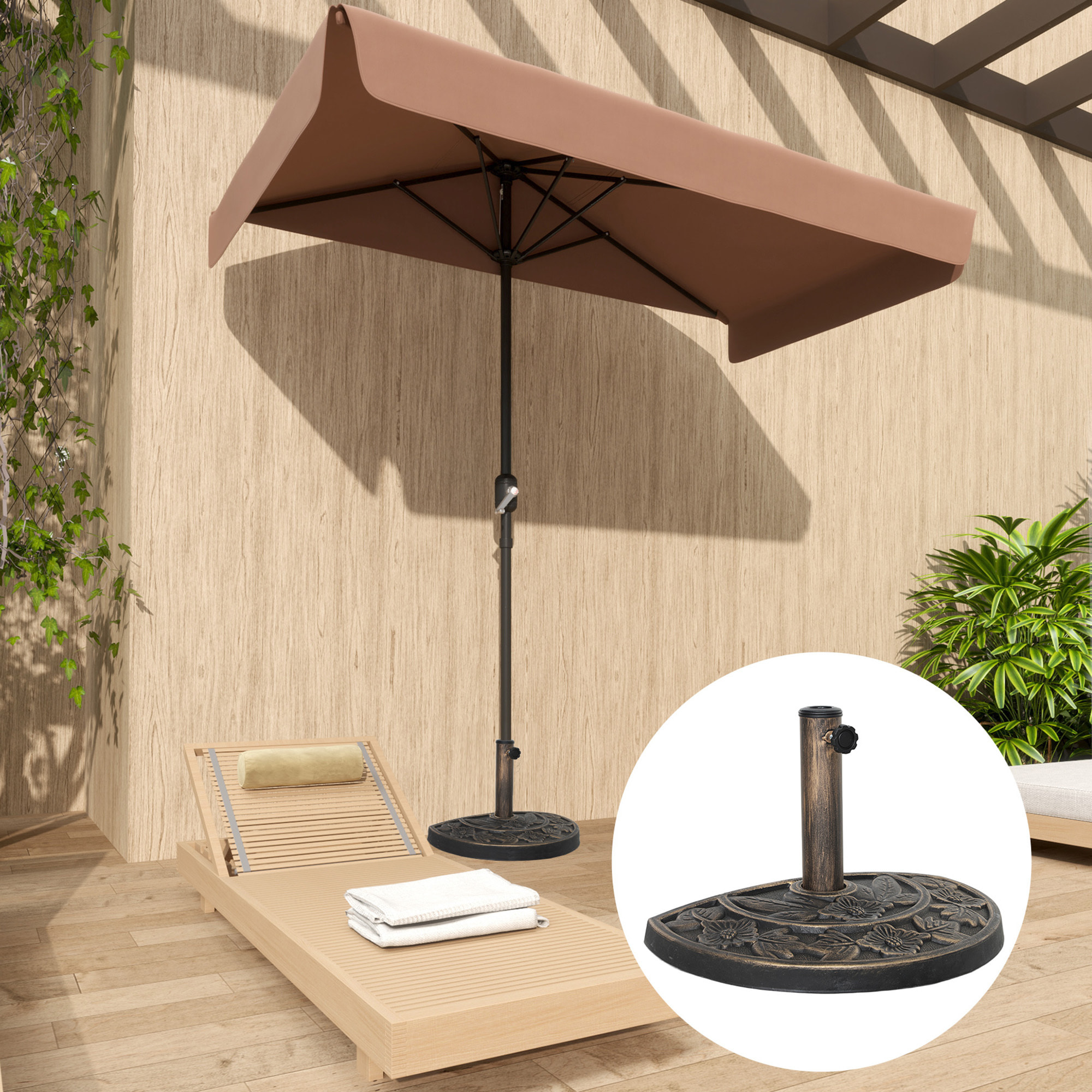 Base para Sombrilla Semicircular Soporte para Parasol Pie para Sombrilla con Relleno de Cemento Peso 9,5 kg para Jardín Terraza Bronce