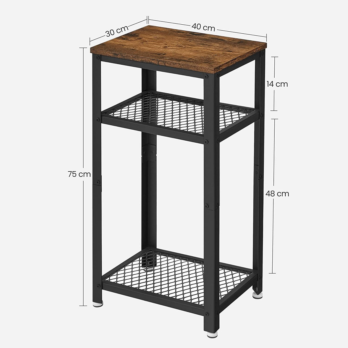 Tavolino alto stile industriale rustico con ripiani a griglia LET75BX