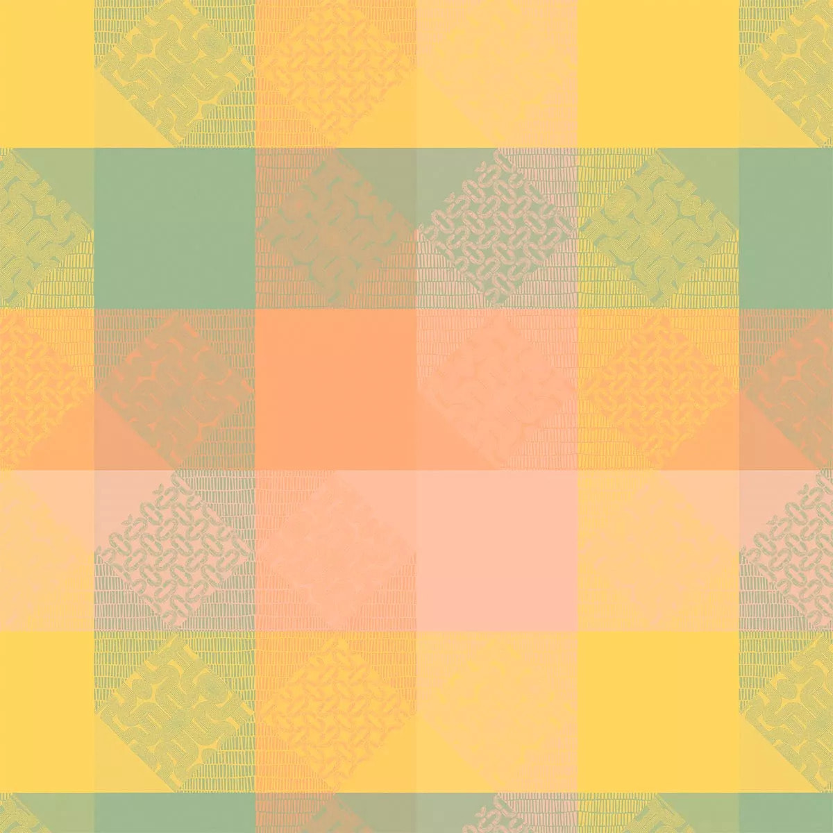 Nappe pur coton enduit 205 g/m² motif jacquard rose jaune Mille empreintes pastel