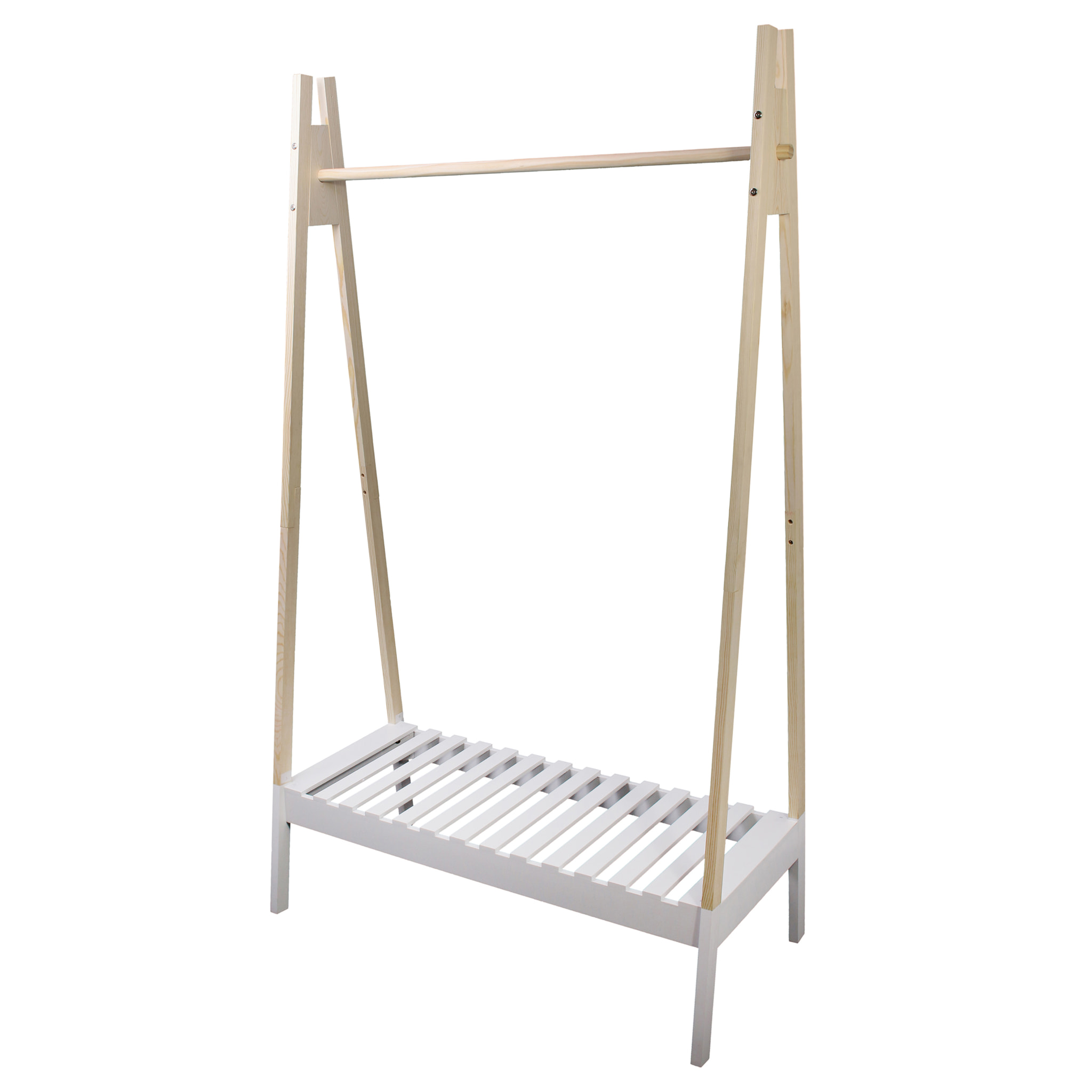 Portant A Vetements Bois Blanc 100x46x170cm