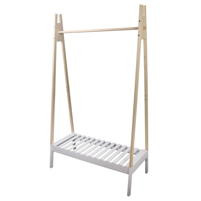 Portant A Vetements Bois Blanc 100x46x170cm