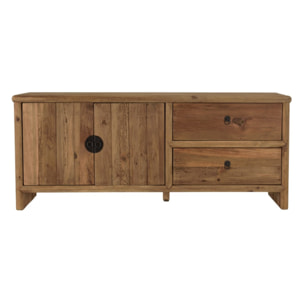 SANDY - Meuble TV 2 tiroirs 2 portes, longueur 155cm bois pin recyclé