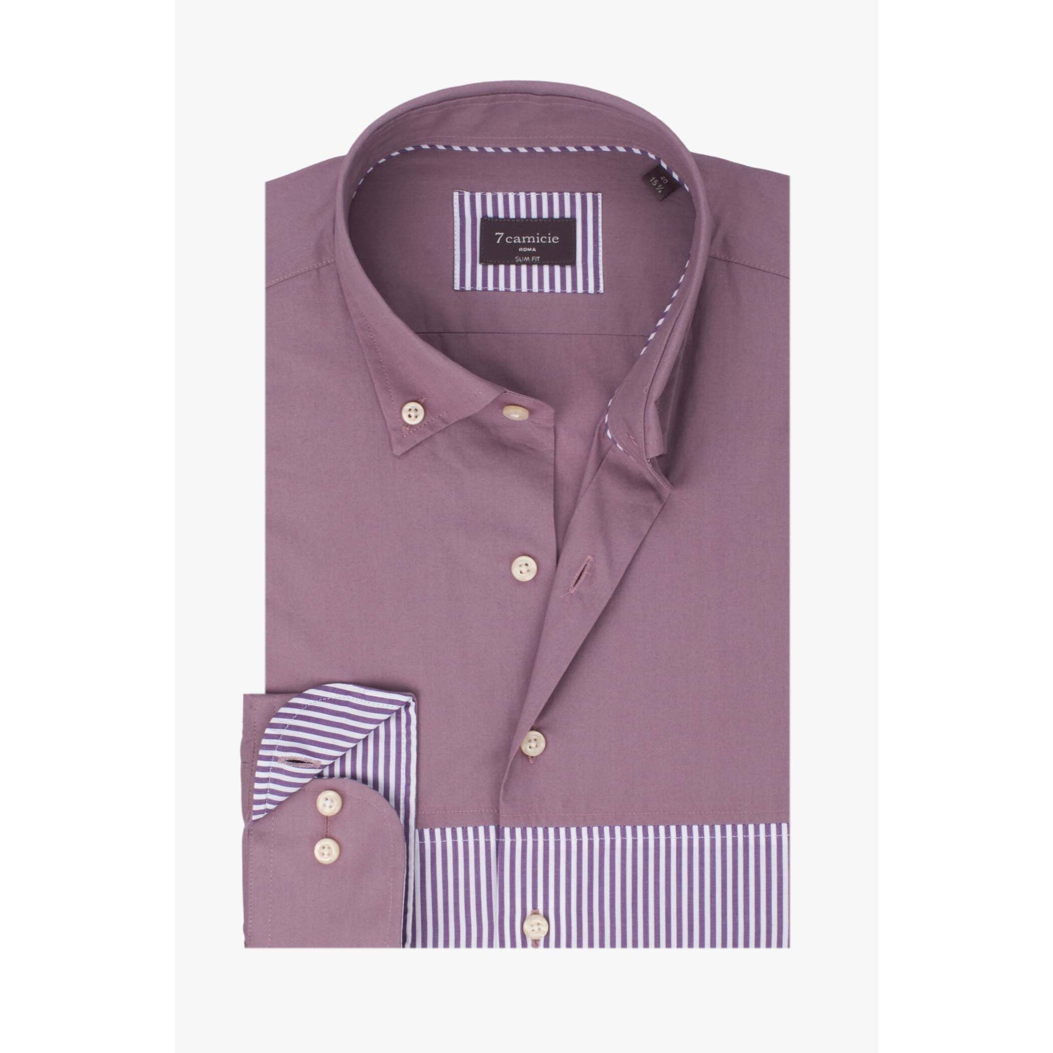 Camicia Uomo 1 Bottone Button Down Doppio Popeline Unito Viola