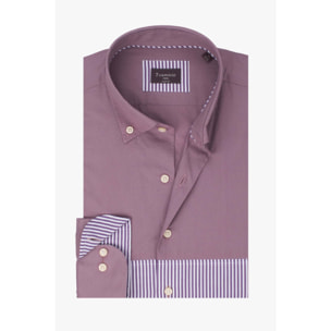 Camicia Uomo 1 Bottone Button Down Doppio Popeline Unito Viola