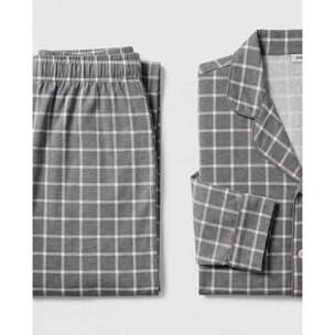 Pijama largo camisero algodón hombre cuadro roberto gris