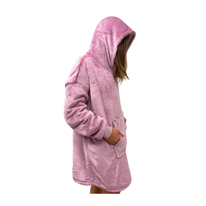 Felpa Coperta con Cappuccio Oversize Con Maniche Rosa