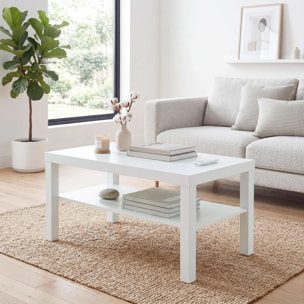 Mesa de Centro, Mesa de Café para Salón con Estante Abierto, Tablero Grueso, para Sala de Estar, Comedor, Oficina, 90x45x44,5 cm, Blanco