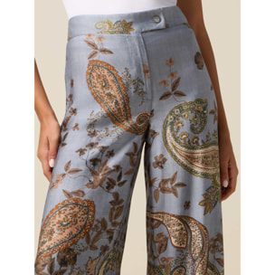 Oltre - Pantaloni palazzo in raso fantasia - Azzurro