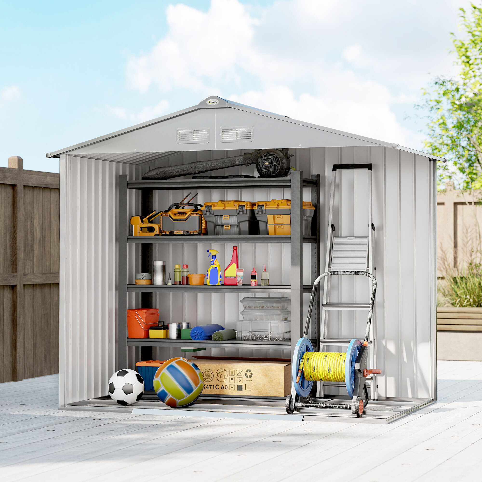 Abri de jardin cabanon porte verrouillable - dim. 213L x 130l x 185H cm - tôle d'acier gris alu