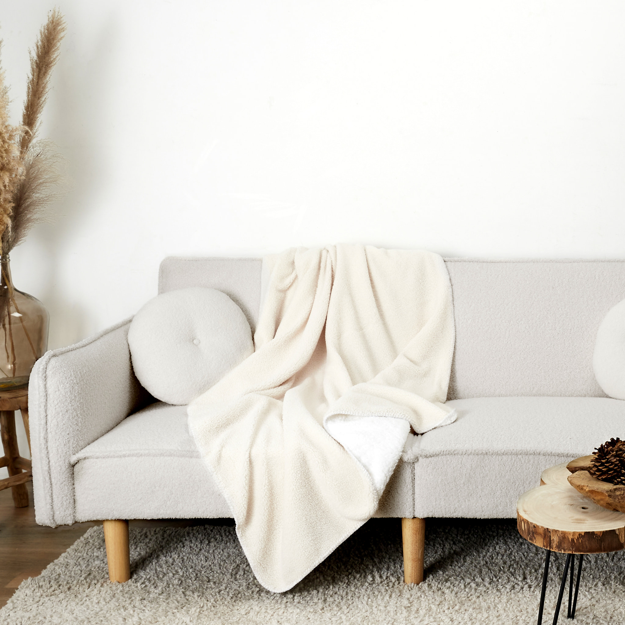 Plaid - HOME DECO FACTORY - Effet Sherpa - Beige