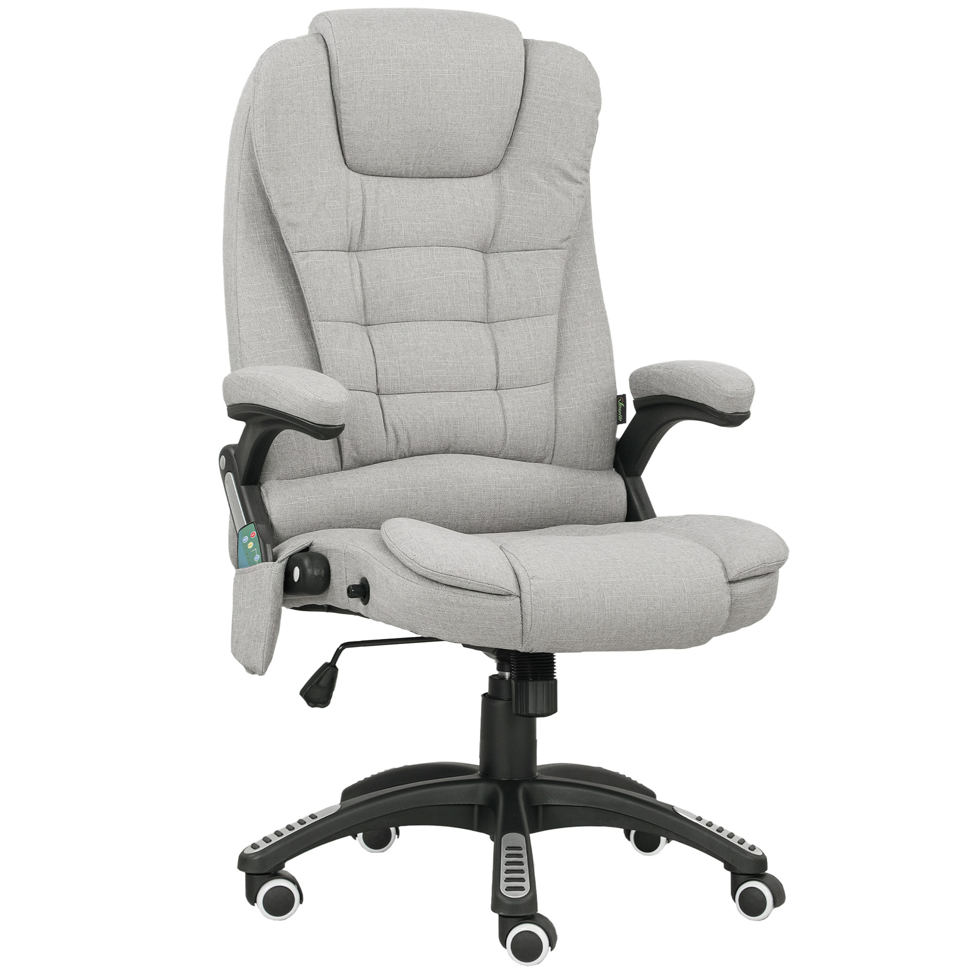 Fauteuil de bureau direction massant chauffant hauteur réglable dossier inclinable toile de lin gris clair