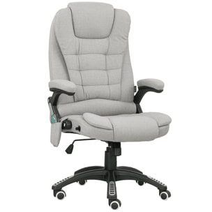 Fauteuil de bureau direction massant chauffant hauteur réglable dossier inclinable toile de lin gris clair