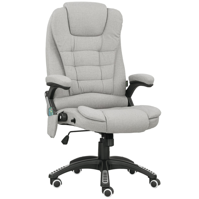 Fauteuil de bureau direction massant chauffant hauteur réglable dossier inclinable toile de lin gris clair