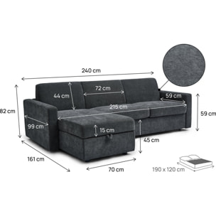 Canapé d'angle réversible et convertible express en tissu "Celia" - 3 places - Gris