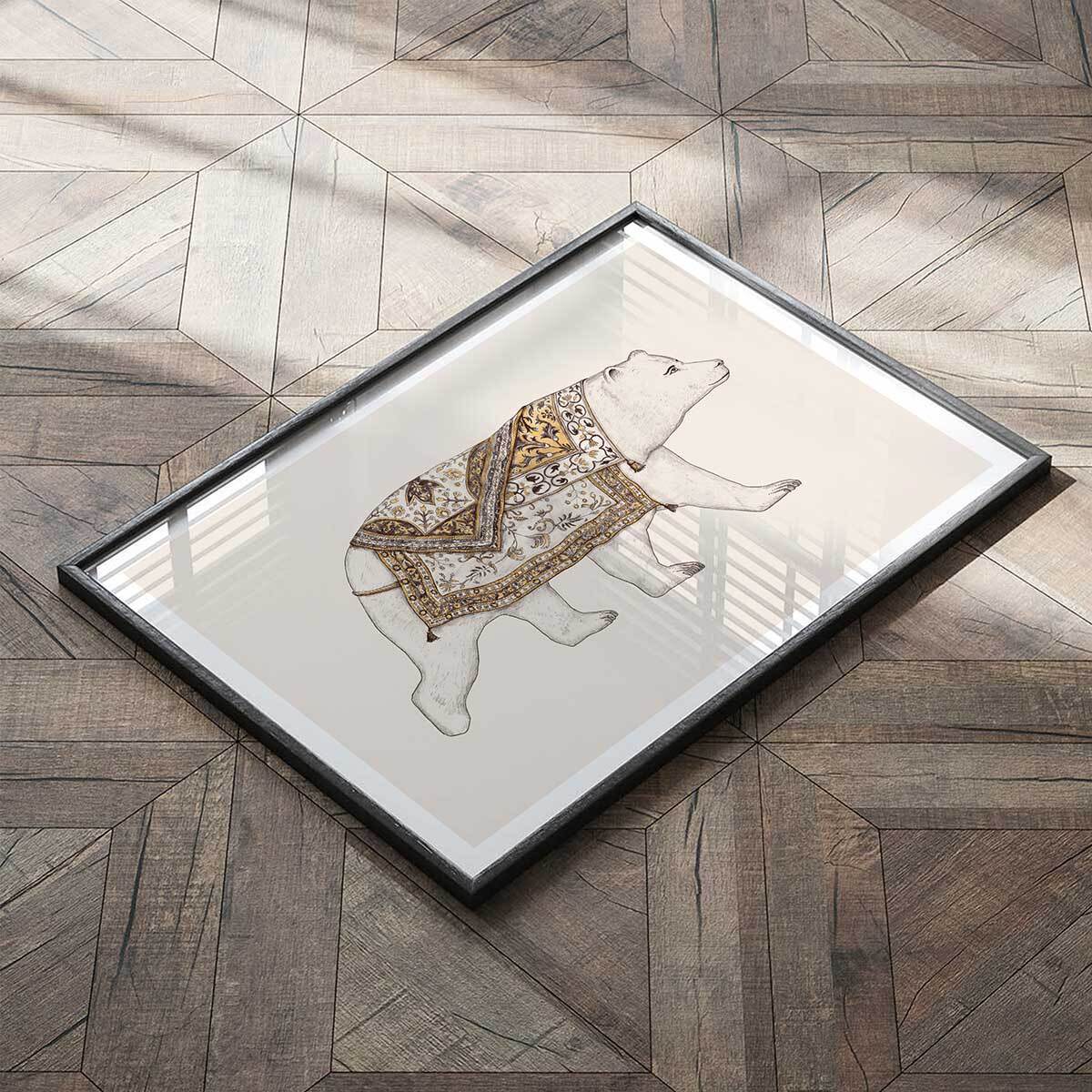 Affiche enfant ourse blanche  Affiche + cadre en bois - Noir