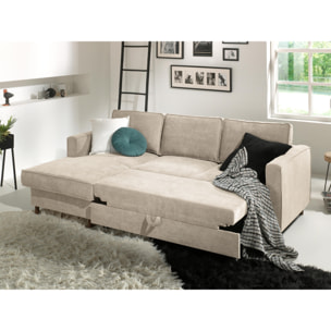 Jake - canapé d'angle gauche - convertible avec coffre - 4 places - en velours côtelé - Beige