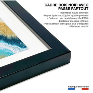 Affiche abstraite rivage naturel et lagon Affiche + cadre en bois - Noir