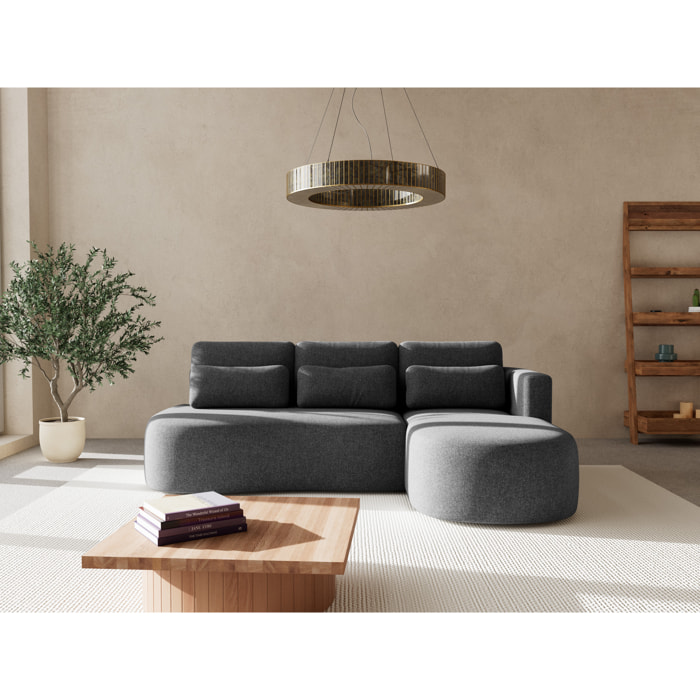 Mahina - canapé d'angle droit 4 places convertible avec coffre en tissu texturé - Gris Anthracite