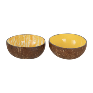 J-Line Demi Noix De Coco Boule Nuye Noix/Jaune Assortiment De 2