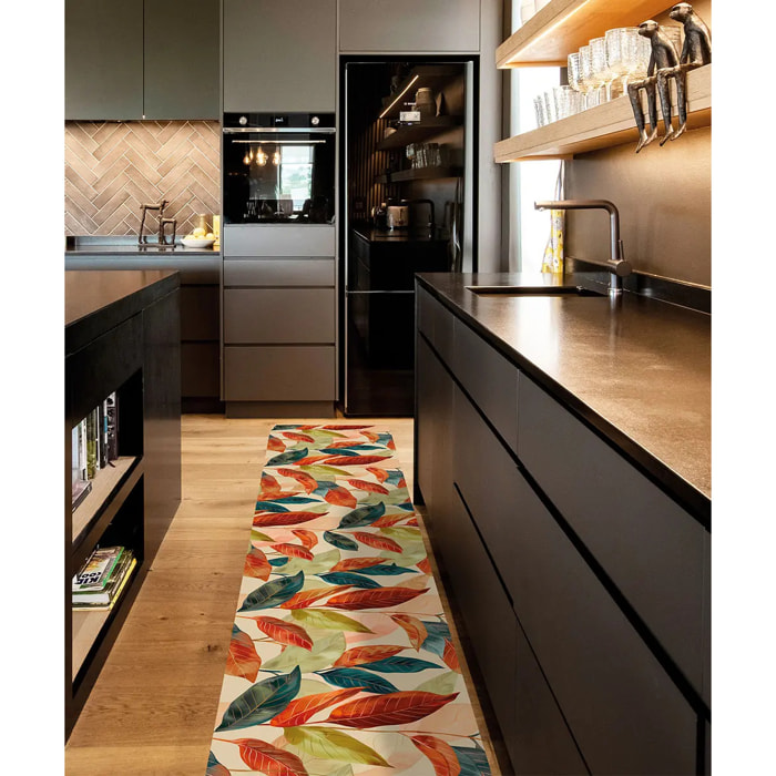 Passatoia tappeto cucina bagno ingresso multiuso, disegno foglie