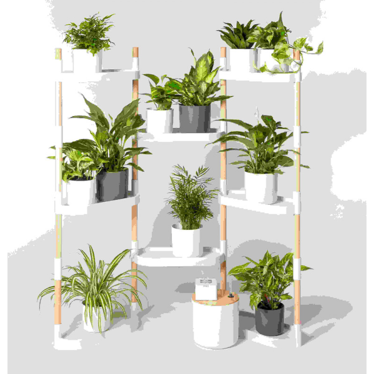 Estantería para plantas modular y personalizable con riego automático por goteo ; color blanco; 4 bandejas