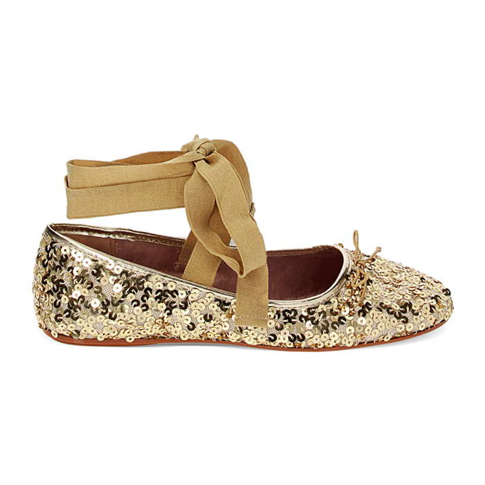 Ballerine lace-up oro con paillettes