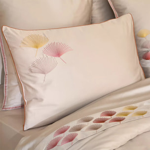 Taie d'oreiller satin de coton brodé orange beige Pistil automne