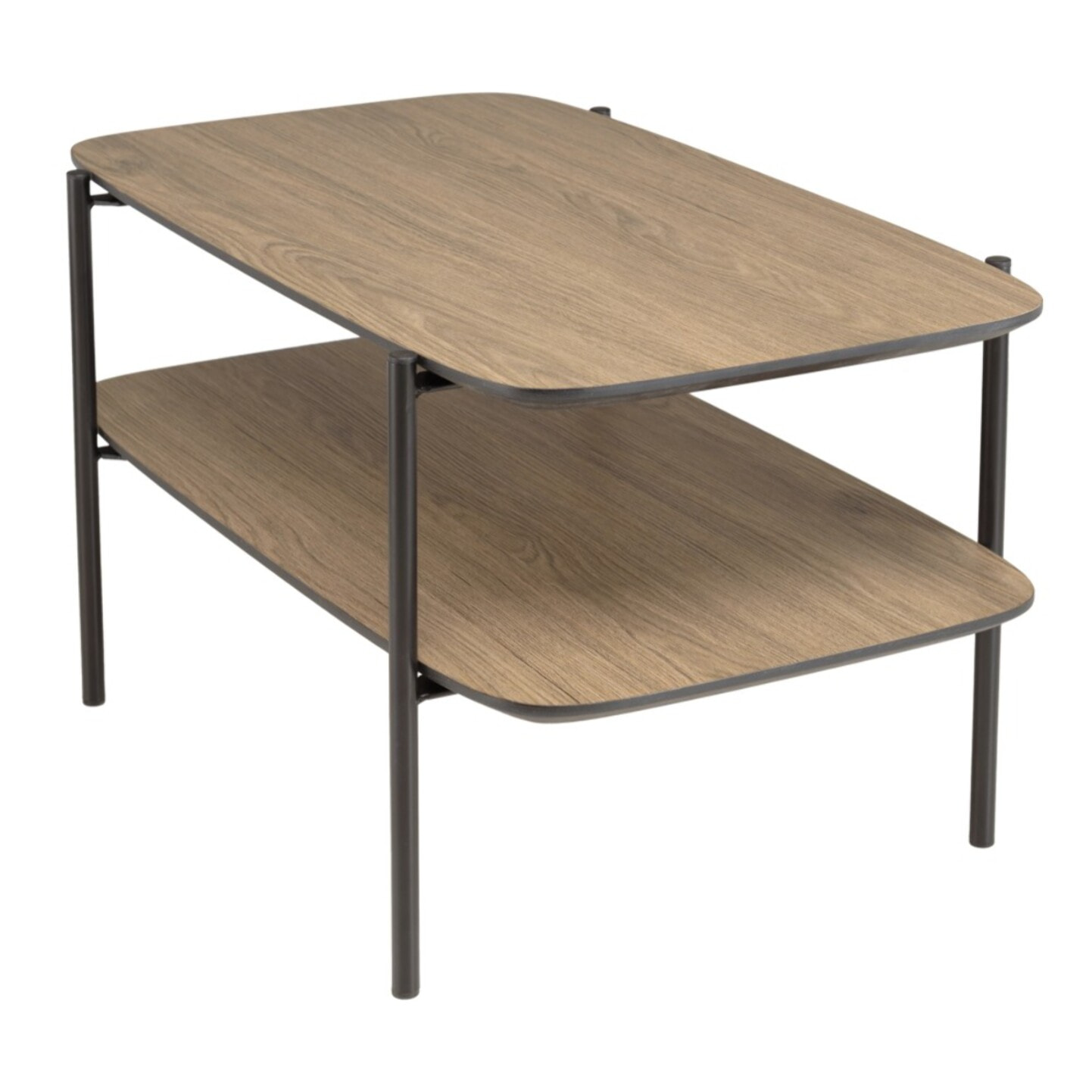 JULIA - Table basse rect. double plateau couleur mocha pieds métal noir