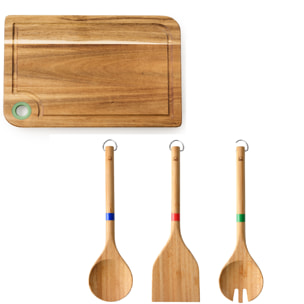 Tabla de corte y utensilios de cocina, madera de bambú