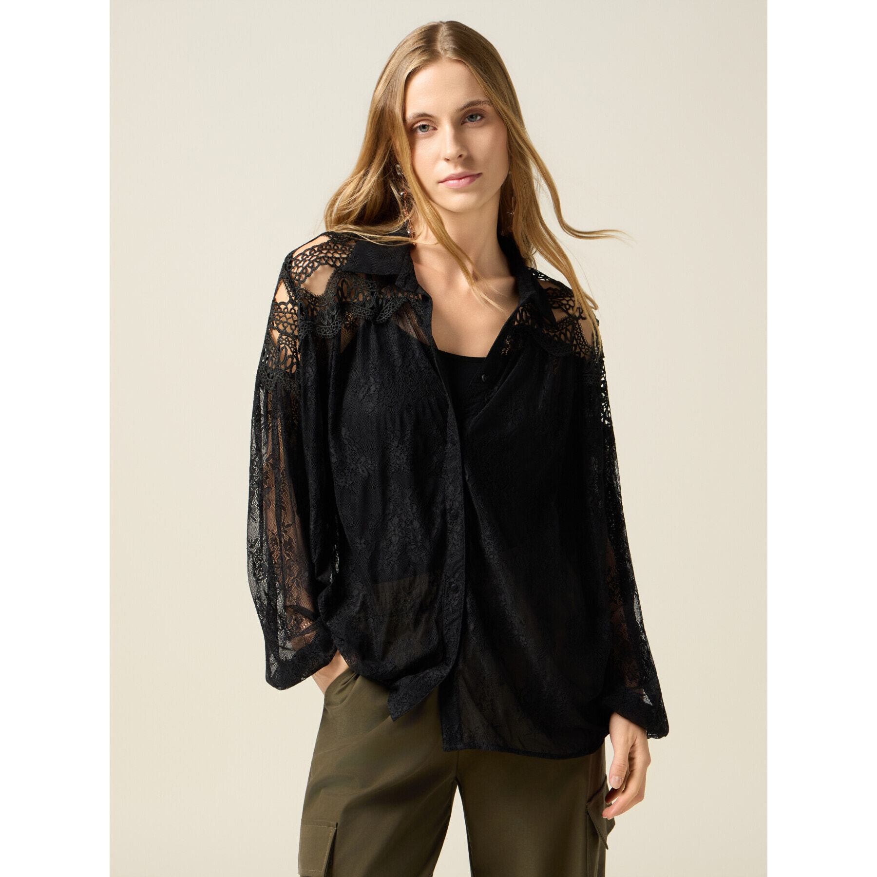 Oltre - Camisa de encaje - Negro