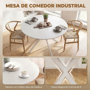 HOMCOM Mesa de Comedor Redonda para 4 Personas, Ø120x75 cm, Mesa de Cocina Industrial con Estructura de Acero, Blanco