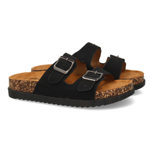 Sandalia mujer suela bio con doble hebilla.