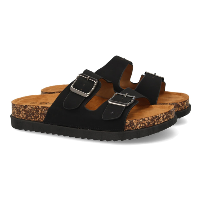 Sandalia mujer suela bio con doble hebilla.