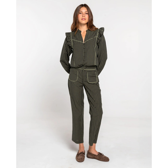 Blusa con estampado de cuadros vichy verde