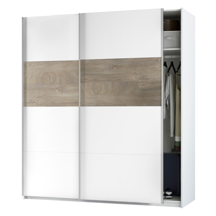 Armario 2 Puertas Correderas 200x180x60 Cm Blanco Artik / Roble Alaska