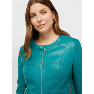 Fiorella Rubino - Chaqueta biker con escote redondo - Petrol Blue