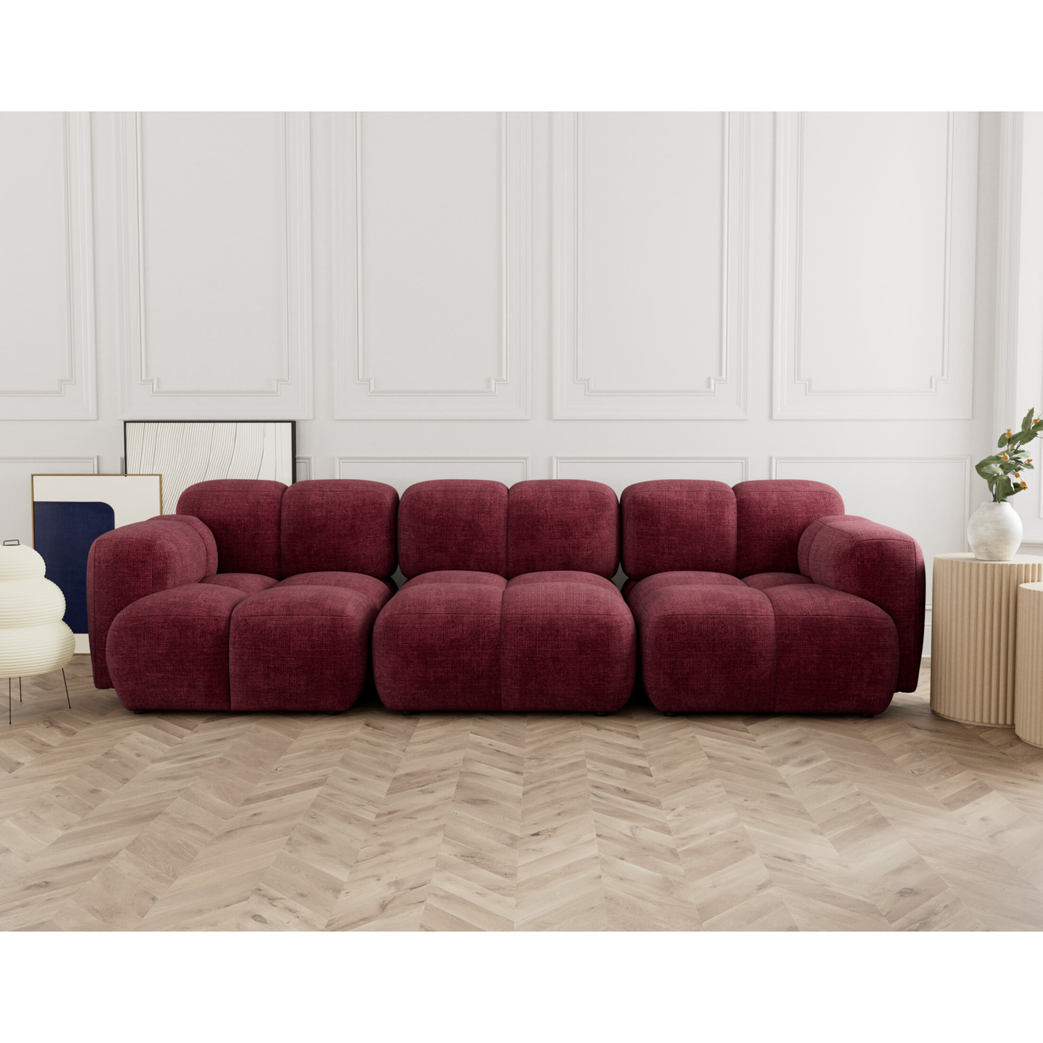 Grace - canapé modulable 3 places en velours texturé - Prune