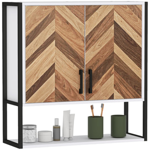 Armario de Pared para Baño Multiusos Mueble de Baño Suspendido Armario Colgante de Almacenamiento con 2 Puertas Estante Ajustable y Estante Abierto 59x20x60 cm Multicolor