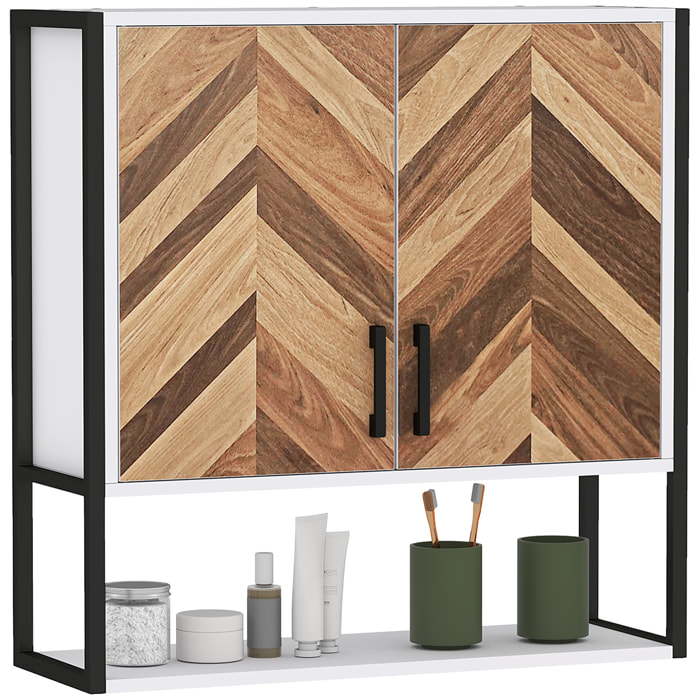 Armario de Pared para Baño Multiusos Mueble de Baño Suspendido Armario Colgante de Almacenamiento con 2 Puertas Estante Ajustable y Estante Abierto 59x20x60 cm Multicolor