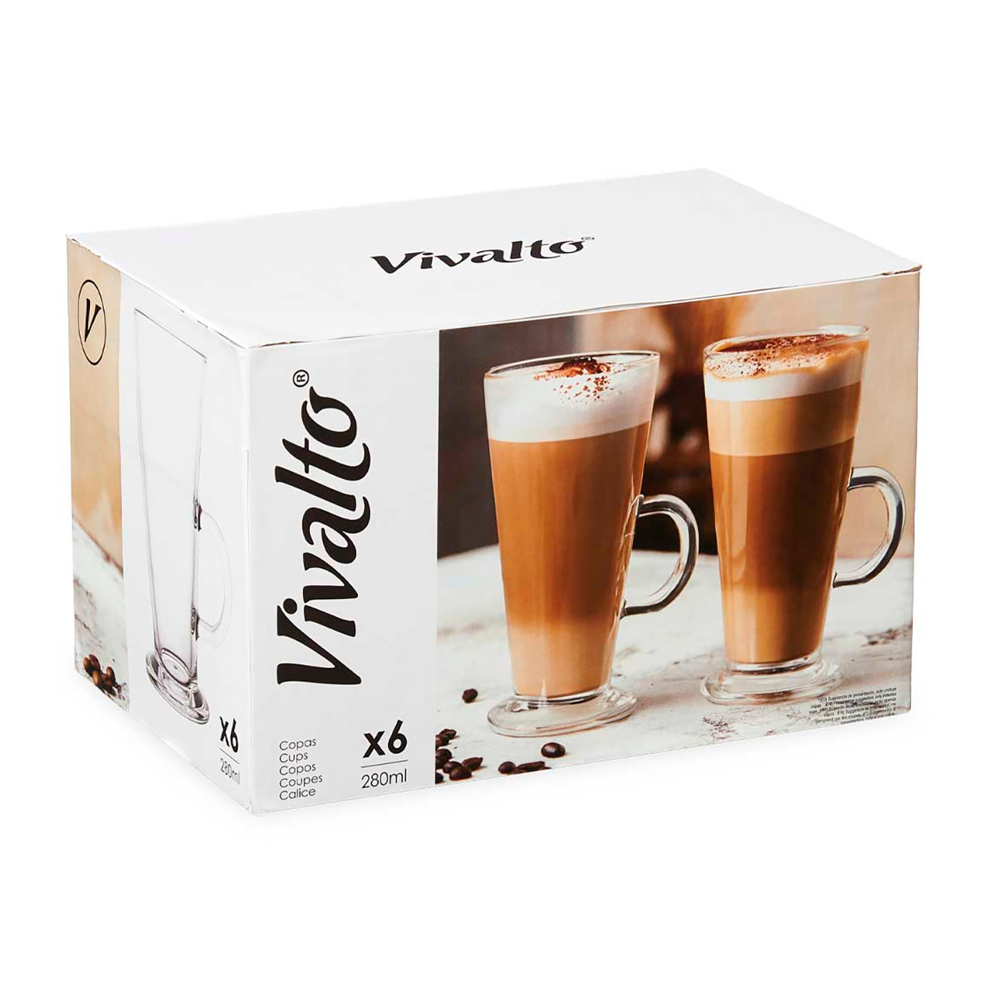 PACK 6 TAZZE VETRO CAFFÈ LATTE 280ML