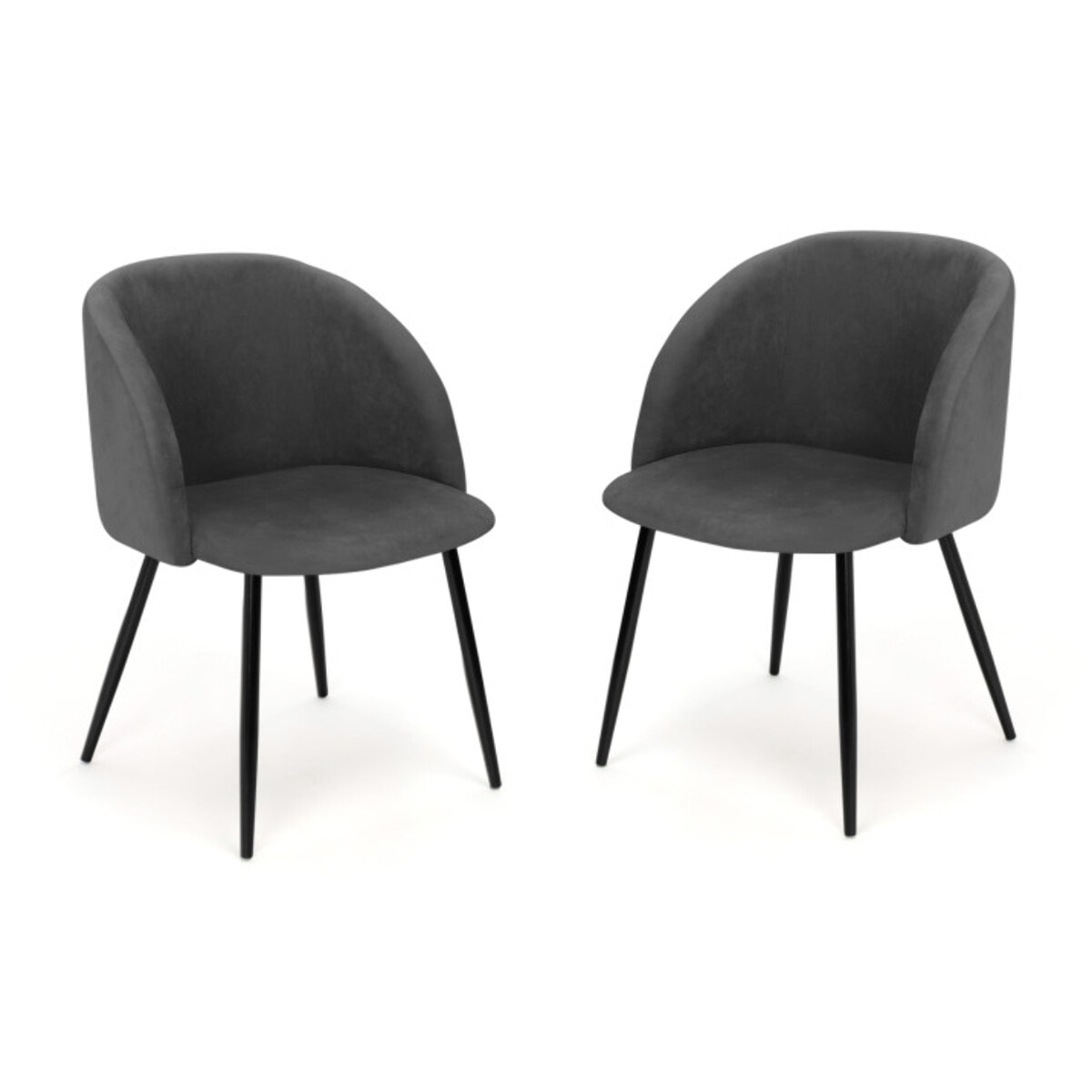 Chaises Nina velours gris pieds noirs- lot de 2