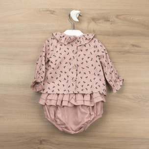 Set camicia con volant e rana con volant Fantastic rosa