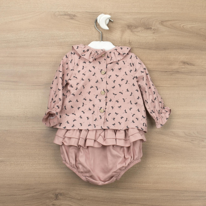 Set camicia con volant e rana con volant Fantastic rosa