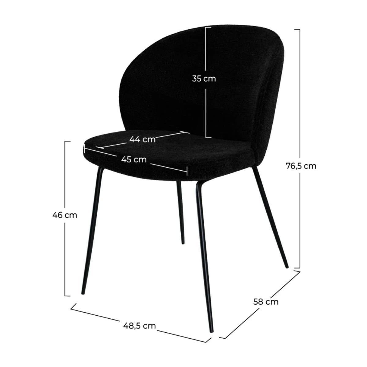 Lot de 2 chaises en tissu bouclé noir et pieds en métal - Groom