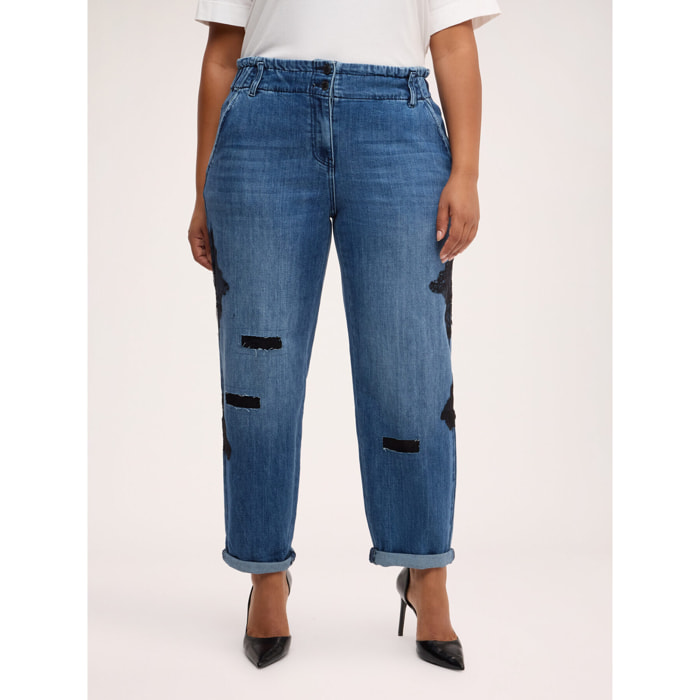 Fiorella Rubino - Jeans balloon con encaje y roturas - Azul
