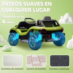 Coche Eléctrico para Niños de +3 Años, Volkswagen E-Buggy, Coche de Batería 12V, con Mando a Distancia 2,4 G, Ruedas con Suspensión, Faros LED, Música, USB, Motor Doble, Verde
