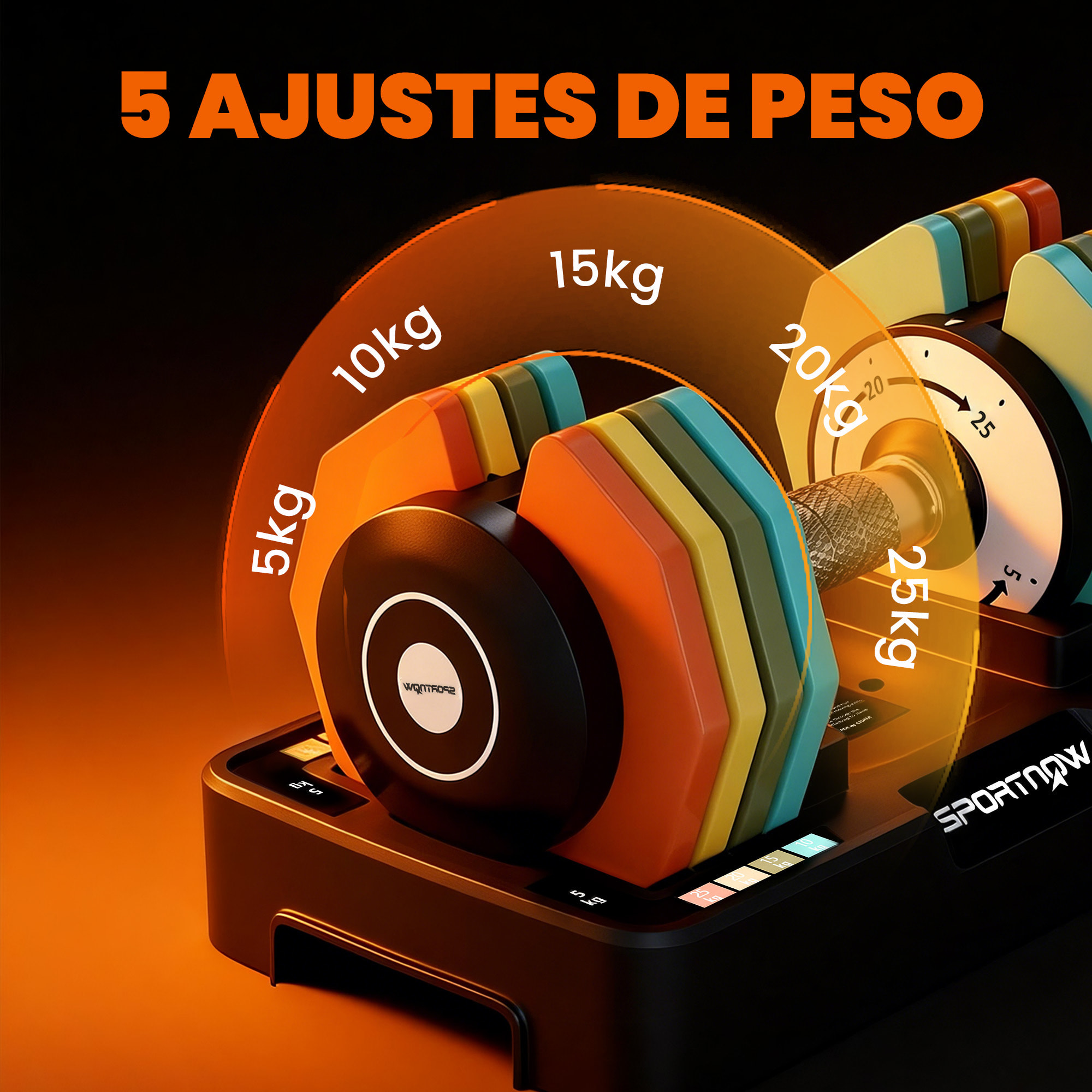 Mancuerna Ajustable Octogonal 5 en 1, Pesas y Mancuernas Ajuste Rápido de 5 a 25 kg, con Base de Almacenamiento y Mango Antideslizante, Equipo de Entrenamiento para Gimnasio en Casa